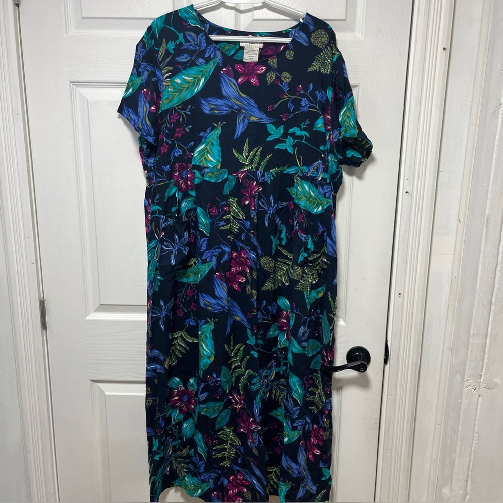 VTG White Stag XL (16/18) Short Sleeve Maxi Dress Multicolor Tropical Floral
